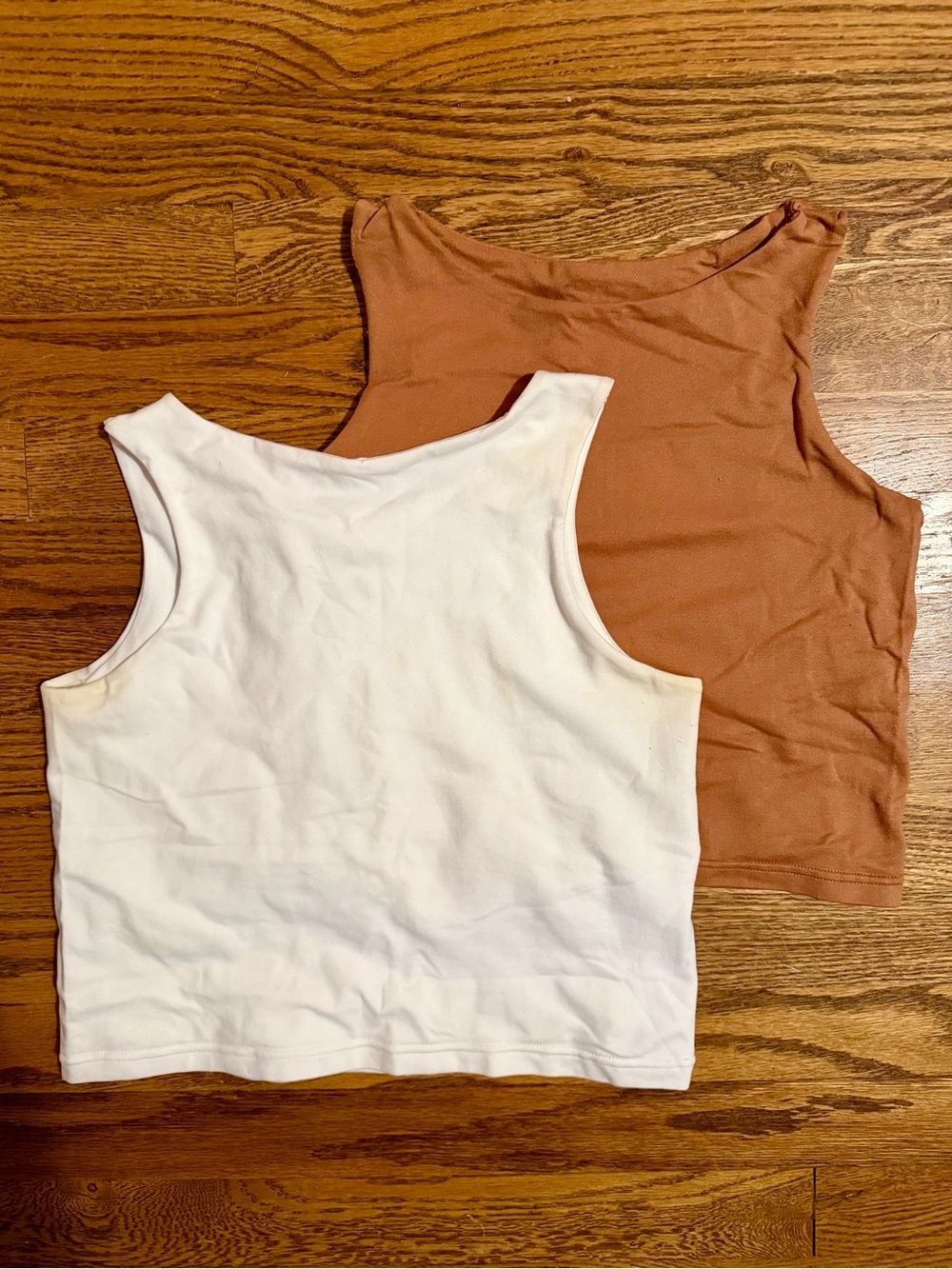 AURA Ribbed/Stretch Cropped Tank Top Bundle – Ivory + Mocha L/XL